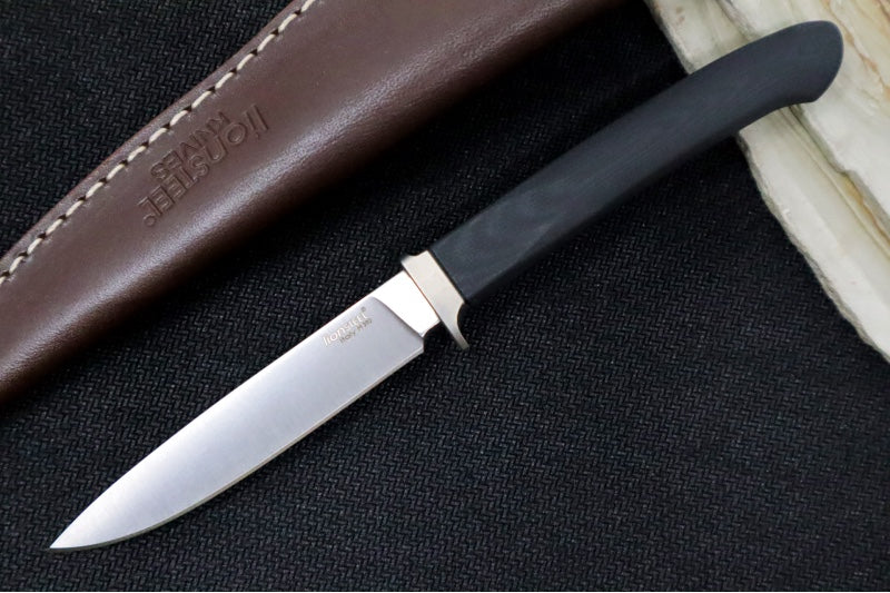 Lionsteel AG01 Fixed Blade - Black G-10 Handle & Titanium Bolsters / M390 Steel / Drop Point Blade / Brown Leather Sheath AG01GBK - Northwest Knives