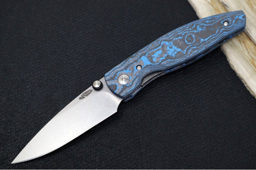 TRM Knives ATOM Linerlock - Electric Blue Camo Carbon Handle  / Magnacut Steel / Tumbled Finish - Northwest Knives