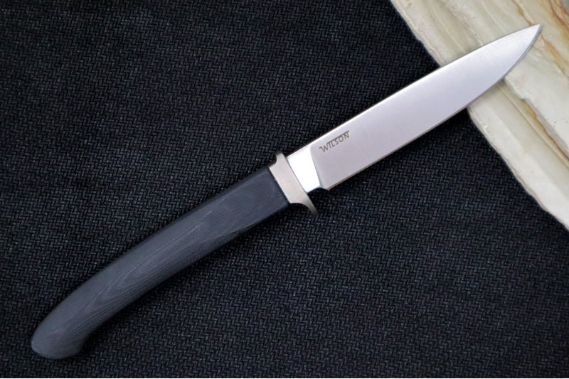 Lionsteel AG01 Fixed Blade - Black G-10 Handle & Titanium Bolsters / M390 Steel / Drop Point Blade / Brown Leather Sheath AG01GBK - Northwest Knives