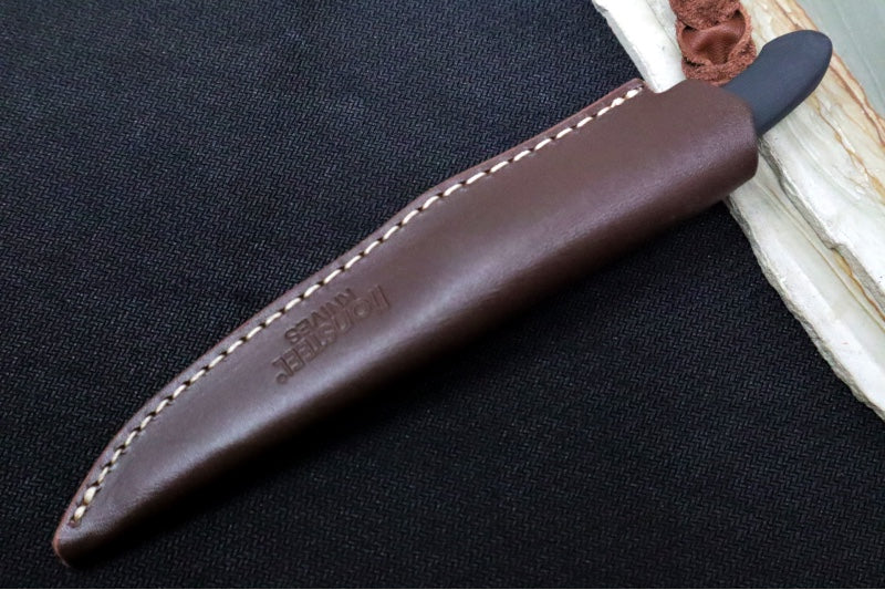 Lionsteel AG01 Fixed Blade - Black G-10 Handle & Titanium Bolsters / M390 Steel / Drop Point Blade / Brown Leather Sheath AG01GBK - Northwest Knives