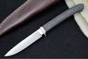 Lionsteel AG01 Fixed Blade - Black Carbon Fiber Handle & Titanium Bolsters / M390 Steel / Drop Point Blade / Brown Leather Sheath AG01CF - Northwest Knives