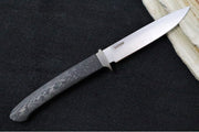 Lionsteel AG01 Fixed Blade - Black Carbon Fiber Handle & Titanium Bolsters / M390 Steel / Drop Point Blade / Brown Leather Sheath AG01CF - Northwest Knives