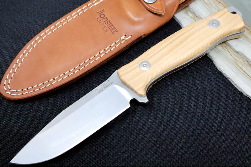 Lionsteel M5 Fixed Blade -  Olive Wood Handle / Sleipner Steel / Brown Leather Sheath M5 UL - Northwest Knives