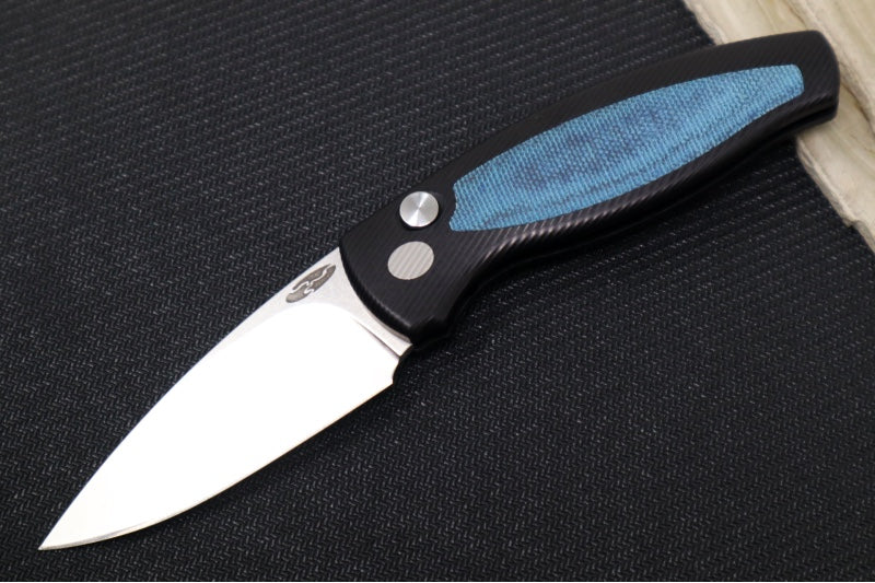 TRM Knives Pit Bull Auto - Black Anodized Aluminum Handle & Blue Micarta Inlay / Magnacut Steel / Tumbled Finish - Northwest Knives