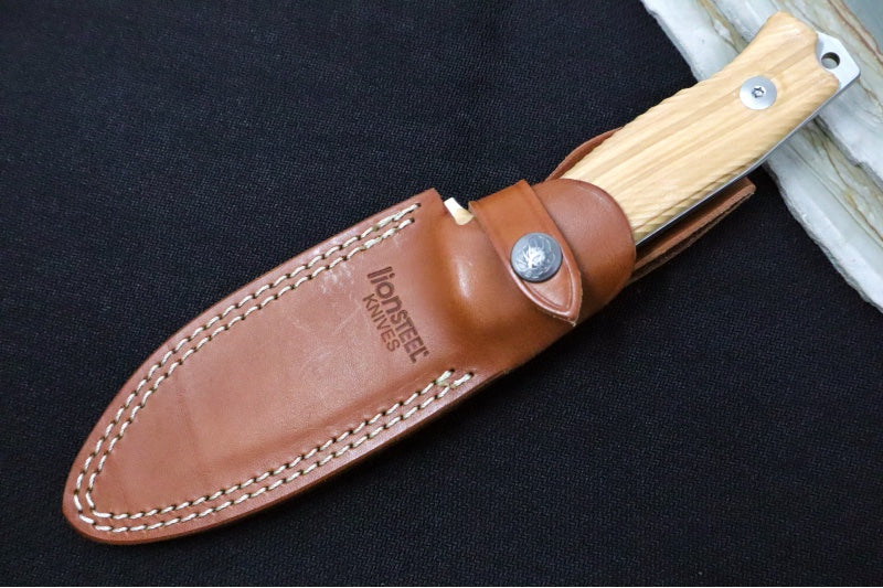 Lionsteel M5 Fixed Blade -  Olive Wood Handle / Sleipner Steel / Brown Leather Sheath M5 UL