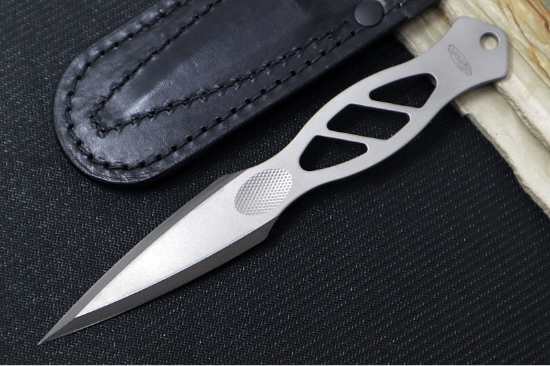 TRM Knives Javelin Fixed Blade - Full Titanium Handle & Blade Steel / Bead Blast Finish / Black Leather Sheath - Northwest Knives