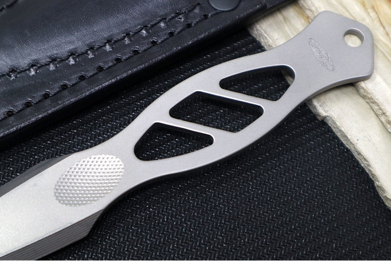 TRM Knives Javelin Fixed Blade - Full Titanium Handle & Blade Steel / Bead Blast Finish / Black Leather Sheath - Northwest Knives