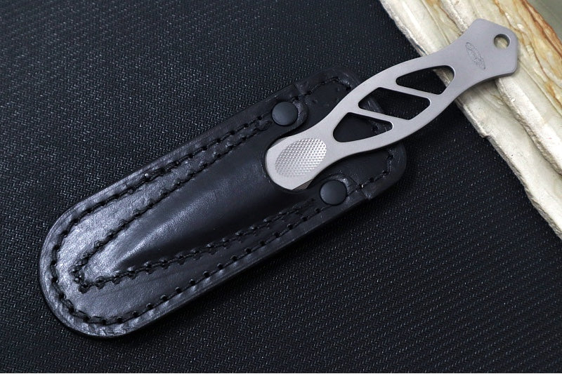 TRM Knives Javelin Fixed Blade - Full Titanium Handle & Blade Steel / Bead Blast Finish / Black Leather Sheath - Northwest Knives