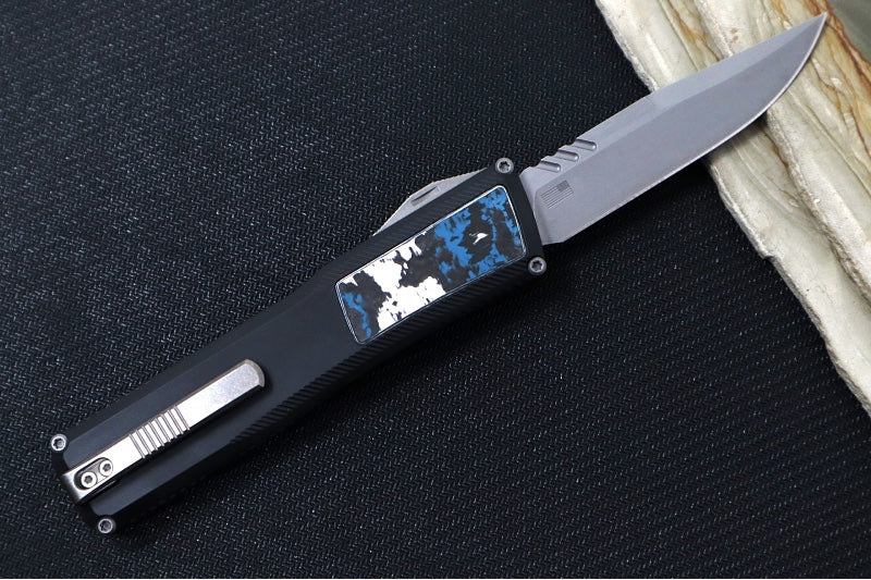 Axial Knives SHIFT V_3 OTF - Black Anodized Aluminum Handle & Frost Fat Carbon Inlays / Stonewashed Hardware / Stonewashed Clip Point Blade / CPM-Magnacut Steel - Northwest Knives