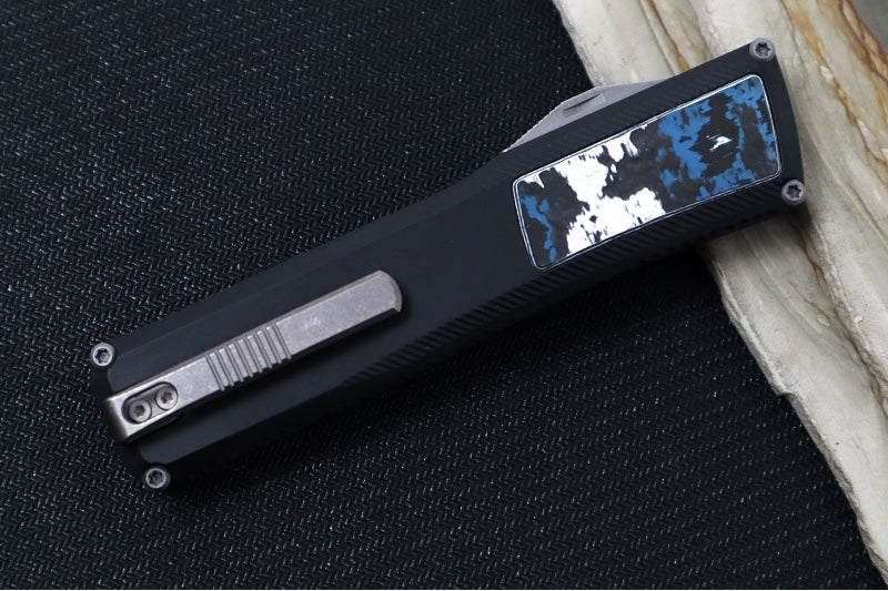 Axial Knives SHIFT V_3 OTF - Black Anodized Aluminum Handle & Frost Fat Carbon Inlays / Stonewashed Hardware / Stonewashed Clip Point Blade / CPM-Magnacut Steel - Northwest Knives