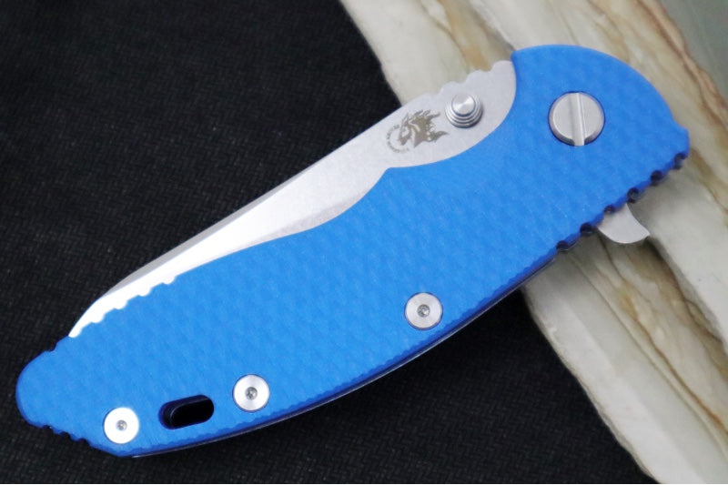 Rick Hinderer Knives XM-18 - Tri Way Pivot- 3.5" Sheepsfoot Blade / Stonewash Finish / Blue G-10 Handle / Stonewashed Blue Finished Frame / CPM-S45VN Steel