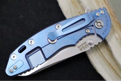 Rick Hinderer Knives XM-18 - Tri Way Pivot- 3.5" Sheepsfoot Blade / Stonewash Finish / Blue & Black G-10 Handle / Stonewashed Blue Finished Frame / CPM-S45VN Steel