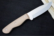 Greylock Forge Knives Fixed Blade - Bronze Anodized Aluminum Handle / Stonewashed Finish / 1095 Steel / Hand-Stiched Brown Leather Sheath - Northwest Knives