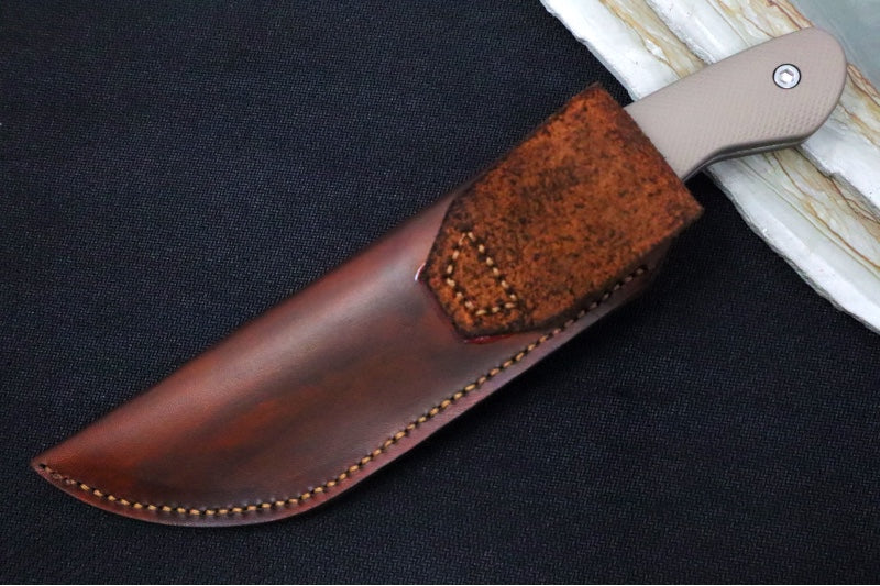 Greylock Forge Knives Fixed Blade - Bronze Anodized Aluminum Handle / Acid Washed Finish / 1095 Steel / Hand-Stiched Brown Leather Sheath - Northwest Knives