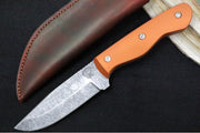 Greylock Forge Knives Fixed Blade - Orange Anodized Aluminum Handle / Acid Washed Finish / 1095 Steel / Hand-Stiched Brown Leather Sheath - Northwest Knives