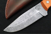 Greylock Forge Knives Fixed Blade - Orange Anodized Aluminum Handle / Acid Washed Finish / 1095 Steel / Hand-Stiched Brown Leather Sheath - Northwest Knives