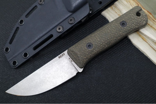 Reiff Knives Rut Hunting Knife - Green Canvas Micarta Handle / CPM-Magnacut Steel / Straight Back Blade / Black Kydex Sheath - Northwest Knives