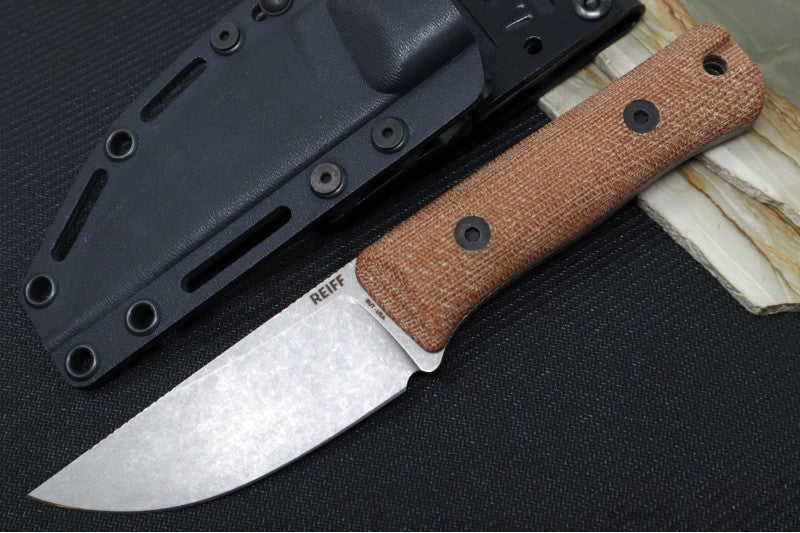 Reiff Knives Rut Hunting Knife - Natural Canvas Micarta Handle / CPM-Magnacut Steel / Straight Back Blade / Black Kydex Sheath - Northwest Knives
