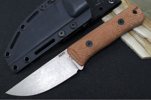 Reiff Knives Rut Hunting Knife - Natural Canvas Micarta Handle / CPM-Magnacut Steel / Straight Back Blade / Black Kydex Sheath - Northwest Knives