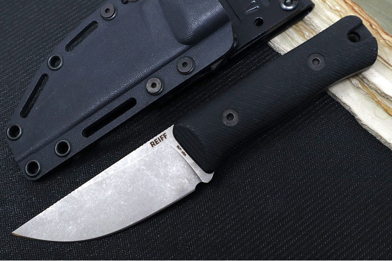 Reiff Knives Rut Hunting Knife - Black Canvas Micarta Handle / CPM-Magnacut Steel / Straight Back Blade / Black Kydex Sheath - Northwest Knives