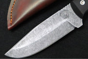 Greylock Forge Knives Fixed Blade - Black Anodized Aluminum Handle / Acid Washed Finish / 1095 Steel / Hand-Stiched Brown Leather Sheath - Northwest Knives