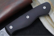 Greylock Forge Knives Fixed Blade - Black Anodized Aluminum Handle / Acid Washed Finish / 1095 Steel / Hand-Stiched Brown Leather Sheath - Northwest Knives