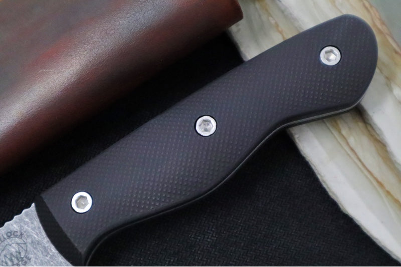 Greylock Forge Knives Fixed Blade - Black Anodized Aluminum Handle / Acid Washed Finish / 1095 Steel / Hand-Stiched Brown Leather Sheath - Northwest Knives