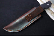 Greylock Forge Knives Fixed Blade - Black Anodized Aluminum Handle / Stonewashed Finish / 1095 Steel / Hand-Stiched Brown Leather Sheath - Northwest Knives