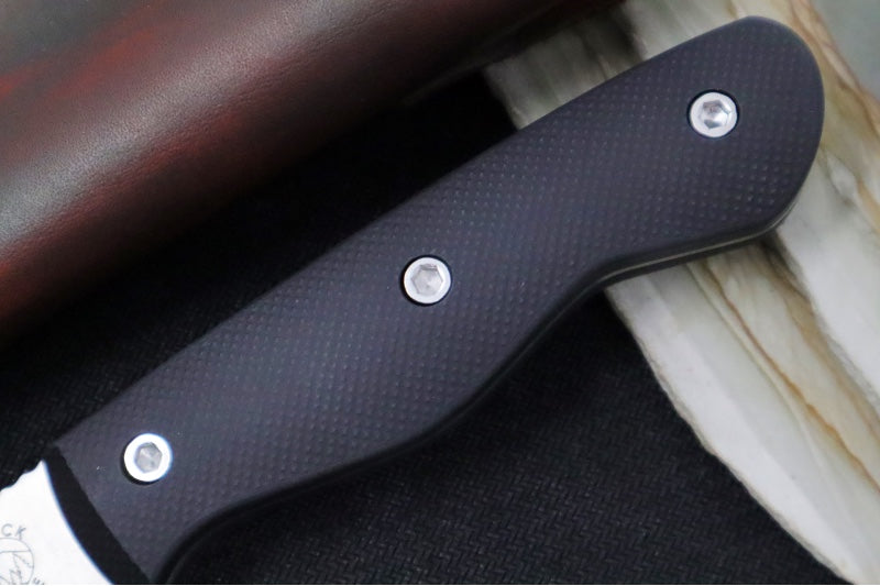 Greylock Forge Knives Fixed Blade - Black Anodized Aluminum Handle / Stonewashed Finish / 1095 Steel / Hand-Stiched Brown Leather Sheath - Northwest Knives