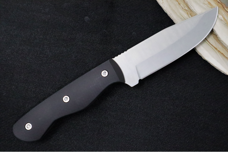 Greylock Forge Knives Fixed Blade - Black Anodized Aluminum Handle / Stonewashed Finish / 1095 Steel / Hand-Stiched Brown Leather Sheath - Northwest Knives