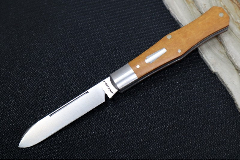 Jack Wolf Knives Coffin Slipjoint - Maple Valley Richlite Handle & Stainless Steel Bolsters / Drop Point Blade / Sandvik 14C28N Steel / Satin Finish