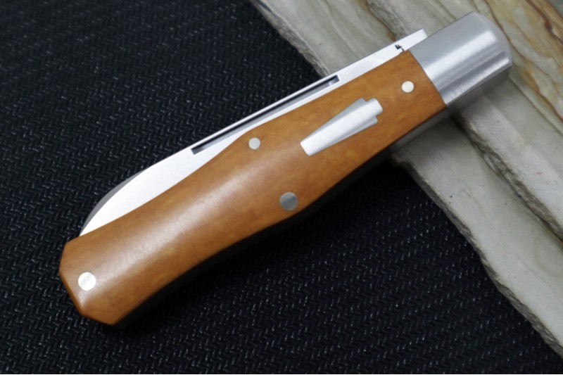 Jack Wolf Knives Coffin Slipjoint - Maple Valley Richlite Handle & Stainless Steel Bolsters / Drop Point Blade / Sandvik 14C28N Steel / Satin Finish
