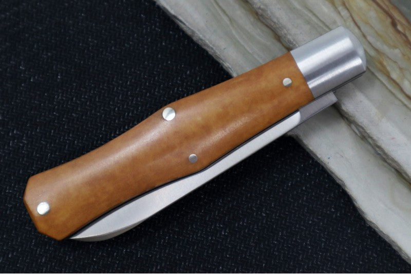 Jack Wolf Knives Coffin Slipjoint - Maple Valley Richlite Handle & Stainless Steel Bolsters / Drop Point Blade / Sandvik 14C28N Steel / Satin Finish