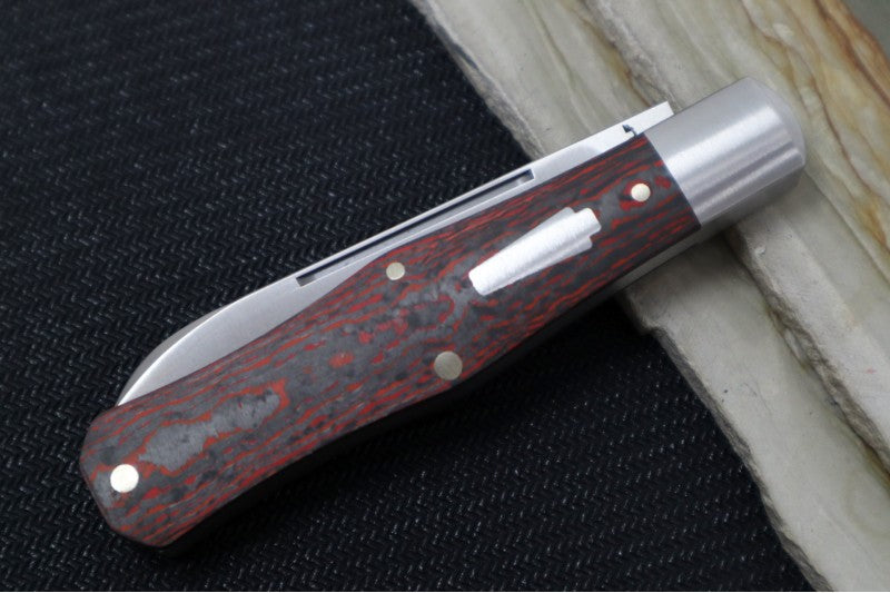 Jack Wolf Knives Coffin Slipjoint - Fat Carbon Lava Flow Handle & Stainless Steel Bolsters / Drop Point Blade / Sandvik 14C28N Steel / Satin Finish