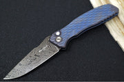 Pro Tech Pallas Auto Blade Show West Exclusive - Distress Blue & Bronzed Anodized Titanium Lattice Textured Handle / Chad Nichols Boomerang Damascus Steel / Black Lip Pearl Push Button / Blue Ti Wide Deep Carry Clip - Northwest Knives