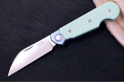 Maniago Knife Makers Jaques - Satin Wharncliffe Blade / CPM-Magnacut Steel Steel / Tiffany Blue G10 with Blue Titanium Bolsters and Liners