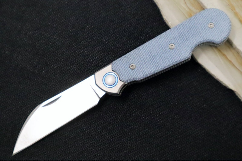 Maniago Knife Makers Jaques - Satin Wharncliffe Blade / CPM-Magnacut Steel / Denim Canvas Micarta Handles with Titanium Bolsters