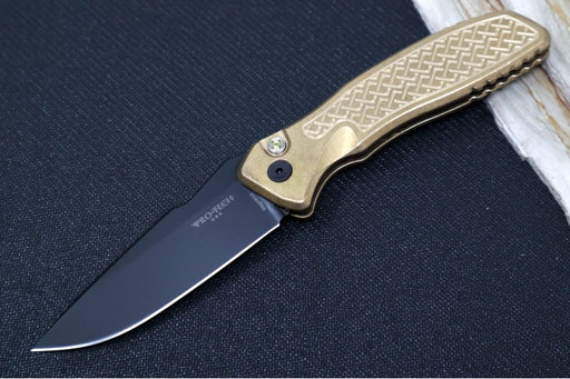 Pro Tech Pallas Auto Blade Show West Exclusive - AlBronze "Weaved" Textured Handle / Black DLC Finished CPM-Magnacut Blade / Mosaic Push Button / Black Hardware / Black DLC Wide Deep Carry Clip - Northwest Knives
