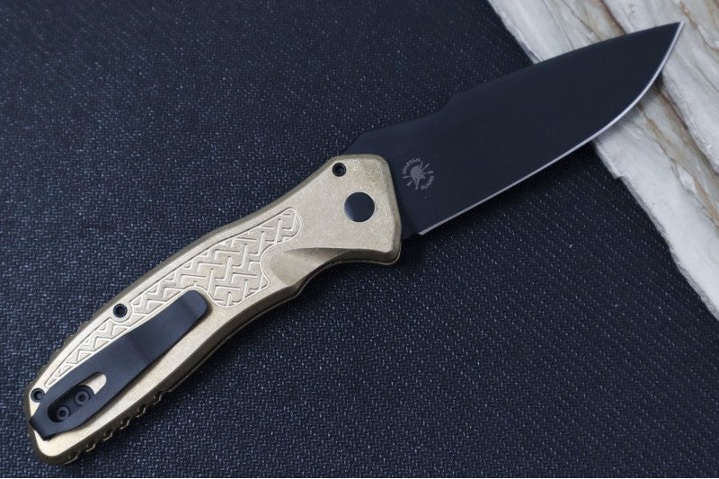 Pro Tech Pallas Auto Blade Show West Exclusive - AlBronze "Weaved" Textured Handle / Black DLC Finished CPM-Magnacut Blade / Mosaic Push Button / Black Hardware / Black DLC Wide Deep Carry Clip - Northwest Knives