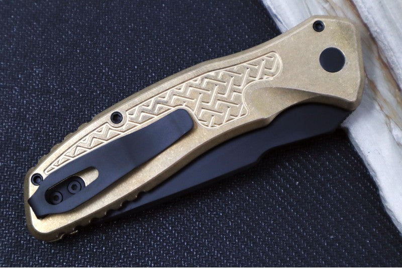 Pro Tech Pallas Auto Blade Show West Exclusive - AlBronze "Weaved" Textured Handle / Black DLC Finished CPM-Magnacut Blade / Mosaic Push Button / Black Hardware / Black DLC Wide Deep Carry Clip - Northwest Knives