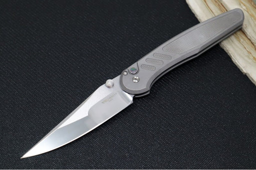 Pro Tech Avalon Peace Neighbor Design Manual Blade Show West Exclusive - Drop Point Blade / Mike Irie Mirror Polished Finish / 154CM Steel / Stonewashed 17-4 Knurled Steel Handle - Northwest Knives