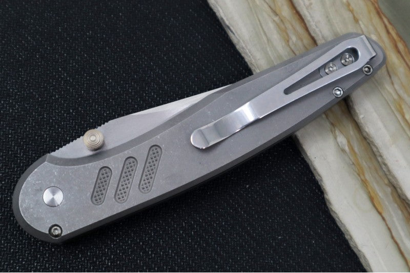 Pro Tech Avalon Peace Neighbor Design Manual Blade Show West Exclusive - Drop Point Blade / Mike Irie Mirror Polished Finish / 154CM Steel / Stonewashed 17-4 Knurled Steel Handle - Northwest Knives