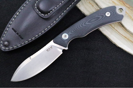 Maniago Knife Makers DCA Pocket Tango 1 Fixed Blade - CPM-Magnacut Steel / Nessmuk Blade / Black G-10 Handle / Leather Sheath