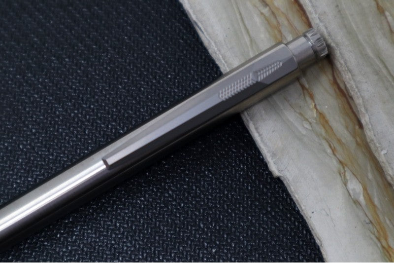 Koenig Knives PQD-G1 Pen - Titanium / Satin Tip & Body / Blasted Clip & BW Cap PQD1111