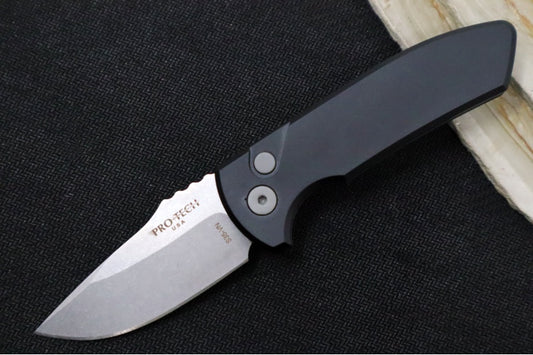 Pro Tech SBR Auto - Black Handle / Stonewash Plain Blade