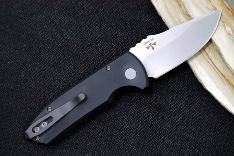 Pro Tech SBR Auto - Black Handle / Stonewash Plain Blade