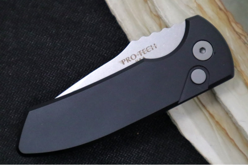 Pro Tech SBR Auto - Black Handle / Stonewash Plain Blade