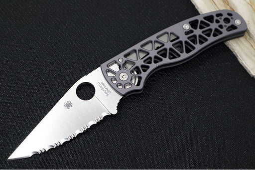 Spyderco Edgerati - Skeletonized Anodized Aluminum Handle / Fully Serrated Satin Finished Blade / CPM-S30V Steel C266ALS - Northwest Knives