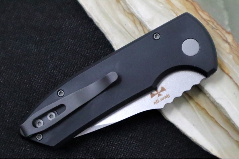 Pro Tech SBR Auto - Black Handle / Stonewash Plain Blade