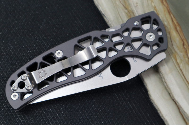 Spyderco Edgerati - Skeletonized Anodized Aluminum Handle / Fully Serrated Satin Finished Blade / CPM-S30V Steel C266ALS